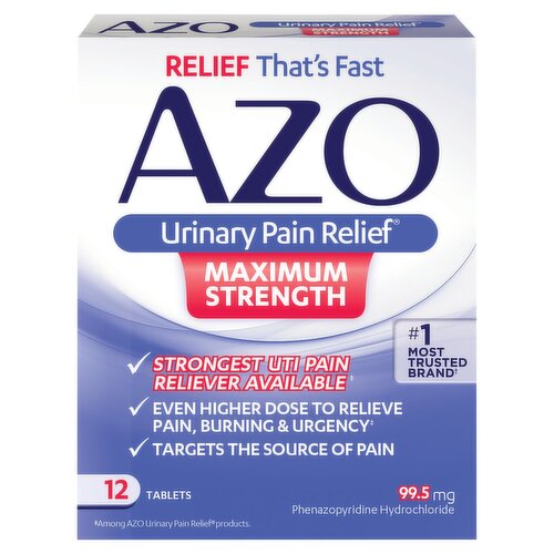 AZO Maximum Strength Urinary Pain Relief Tablets, 12 count