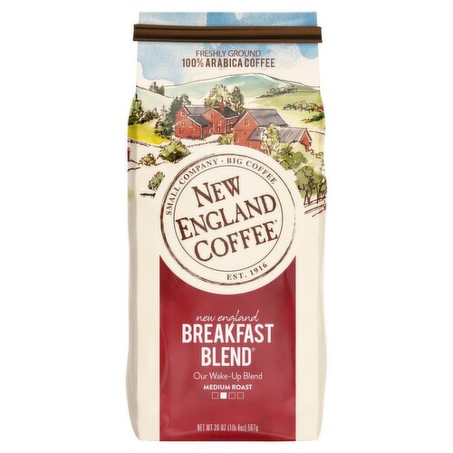New England Coffee Breakfast Blend Medium Roast Freshly Ground 100% Arabica Coffee, 20 oz
