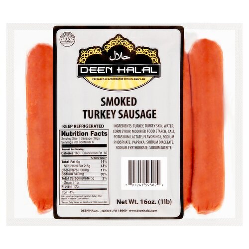 Deen Halal Smoked Turkey Sausage, 16 oz