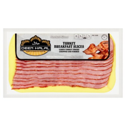 Deen Halal Breakfast Slices Cured Turkey Thighs, 12 oz