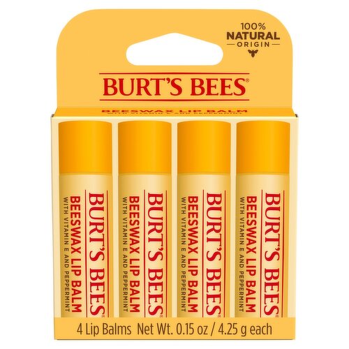 Burt's Bees Beeswax Lip Balm, 4 count, 0.15 oz