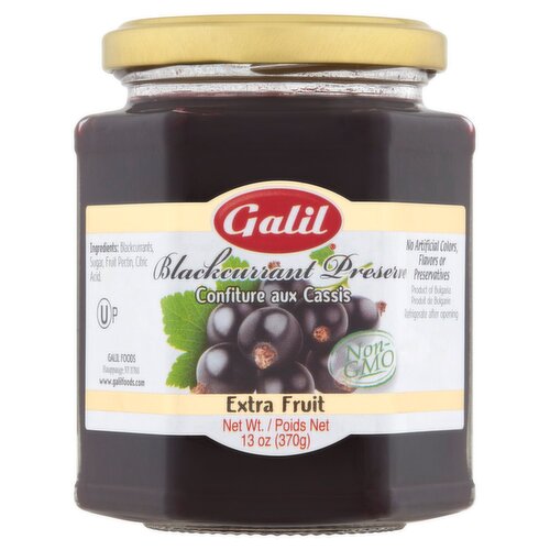 Galil Blackcurrant Preserve Extra Fruit Jam, 13 oz