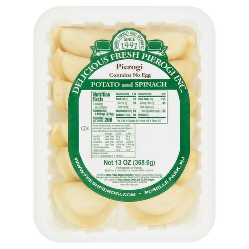 Delicious Fresh Pierogi Inc. Potato and Spinach Pierogi, 13 oz