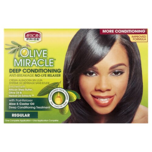 African Pride Olive Miracle Regular Conditioning Anti-Breakage No-Lye Relaxer Kit, one application