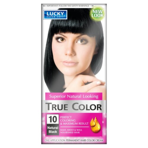 Lucky Super Soft True Color 10 Natural Black Permanent Hair Color Cream, one application