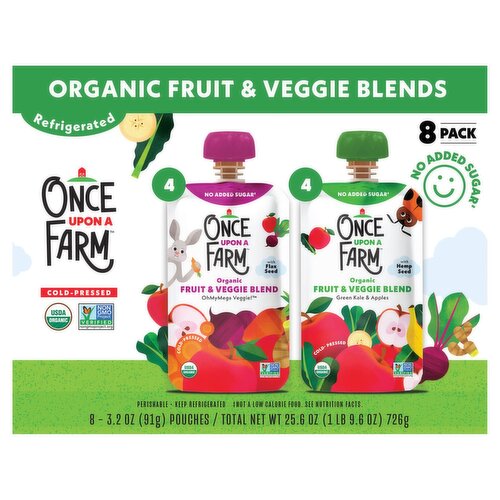 Once Upon a Farm Organic Fruit & Veggie Blends, 3.2 oz, 8 count