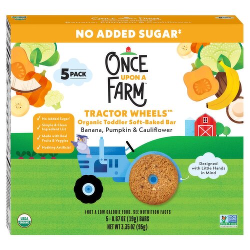 Once Upon a Farm Tractor Wheels Organic Toddler Soft-Baked Bar Baby Food, 0.67 oz, 5 count