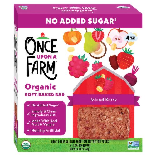 Once Upon a Farm Mixed Berry Organic Soft-Baked Bar Baby Food, 1.2 oz, 4 count