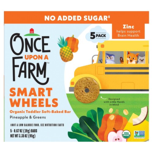 Once Upon a Farm Smart Wheels Pineapple & Greens Organic Toddler Soft-Baked Bar, 0.67 oz, 5 count