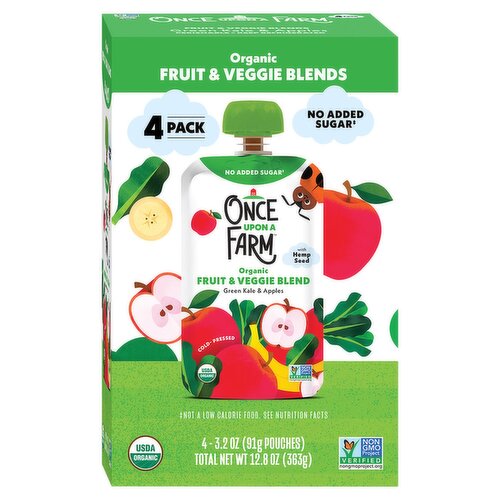 Once Upon a Farm Green Kale & Apples Organic Fruit & Veggie Blends, 3.2 oz, 4 count