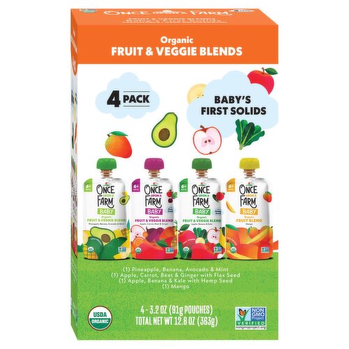 Once Upon a Farm Organic Fruit & Veggie Blends Baby Food, 3.2 oz, 4 count