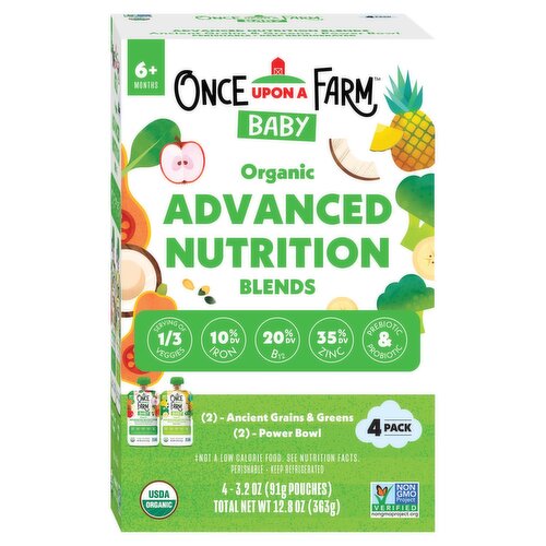 Once Upon a Farm Organic Advanced Nutrition Blends Baby Food, 6+ Months, 3.2 oz, 4 count