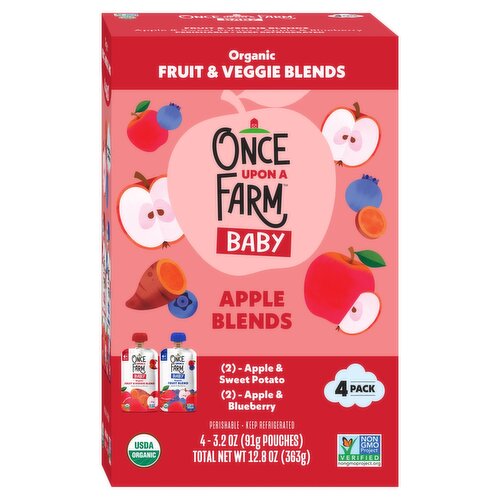 Once Upon a Farm Organic Fruit & Veggie Apple Blends Baby Food, 3.2 oz, 4 count