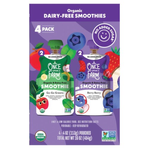 Once Upon a Farm Go-Go Greens and Berry Berry Organic Dairy-Free Smoothies, 4 oz, 4 count