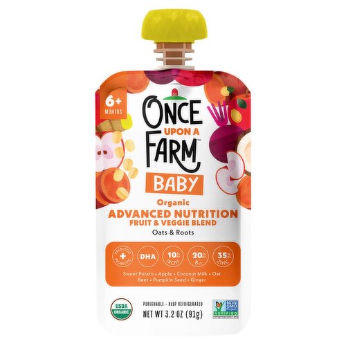 Once Upon a Farm Organic Advanced Nutrition Fruit & Veggie Blend Baby Food, 6+ Months, 3.2 oz