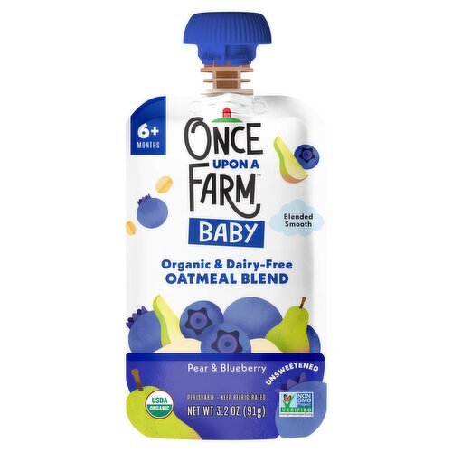 Once Upon a Farm Pear & Blueberry Organic & Dairy-Free Oatmeal Blend Baby Food, 6+ Months, 3.2 oz
