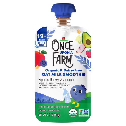 Once Upon a Farm Organic & Dairy-Free Apple-Berry Avocado Oat Milk Smoothie, 12+ months, 3.2 oz