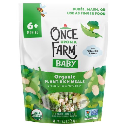 Once Upon a Farm Organic Broccoli Pea & Navy Bean Plant-Rich Meals Baby Food, 6+ Months, 3.5 oz