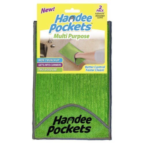 Handee Pockets Multi Purpose Microfiber Cloths, 2 count 