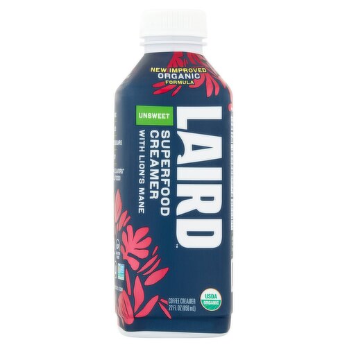 Laird Superfood Organic Unsweetened Coffee Creamer with Functional Mushrooms, 22 fl oz