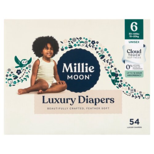 Millie Moon Cloud Touch Softness Unisex Luxury Diapers, Size 6, 33-44 lbs, 54 count