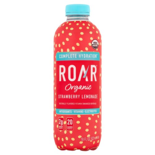 Roar Organic Strawberry Lemonade Flavored Vitamin Enhanced Beverage, 18 fl oz