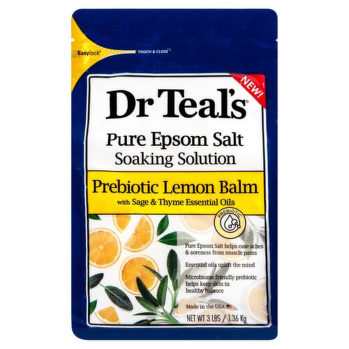 Dr Teal's Prebiotic Lemon Balm Pure Epsom Salt Soaking Solution, 3 lbs