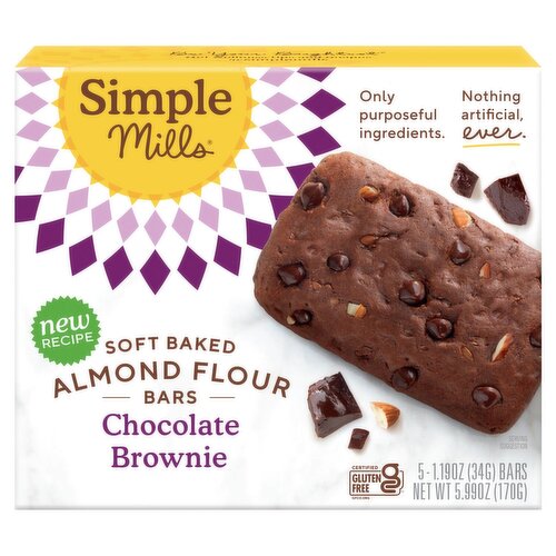 Simple Mills Chocolate Brownie Soft Baked Almond Flour Bars, 1.19 oz, 5 count