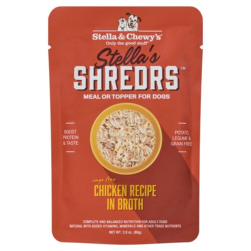 Stella & Chewy's Stella's Shredrs Chicken Recipe in Broth Meal or Topper for Dogs, 2.8 oz