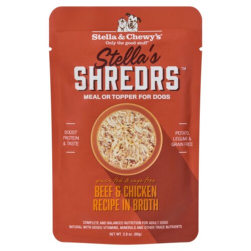 Stella & Chewy's Stella's Shredrs Beef & Chicken Recipe in Broth Meal or Topper for Dogs, 2.8 oz