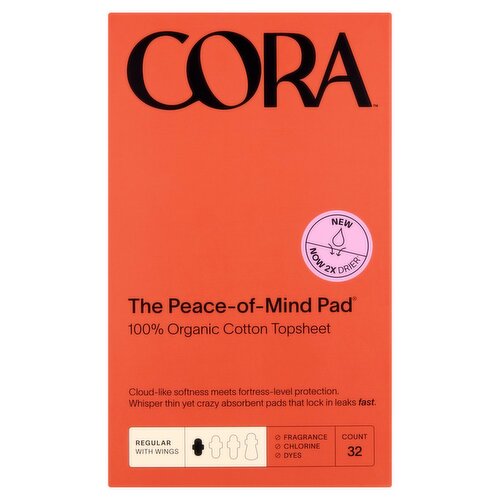 Cora 100% Organic Cotton Topsheet The Peace-of-Mind Regular Pad, 32 count
