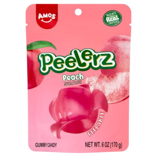 Amos Peelerz Peach Gummy Candy, 6 oz
