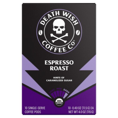 Death Wish Coffee Co Dark Espresso Roast Single-Serve Coffee Pods, 0.40 oz, 10 count