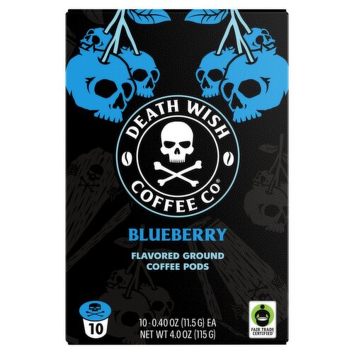 Death Wish Coffee Co Blueberry Flavored Ground Coffee Pods, 0.40 oz, 10 count
