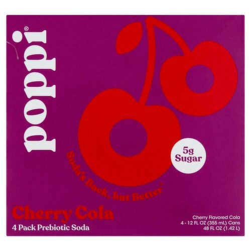 Poppi Cherry Flavored Cola Prebiotic Soda, 12 fl oz, 4 count