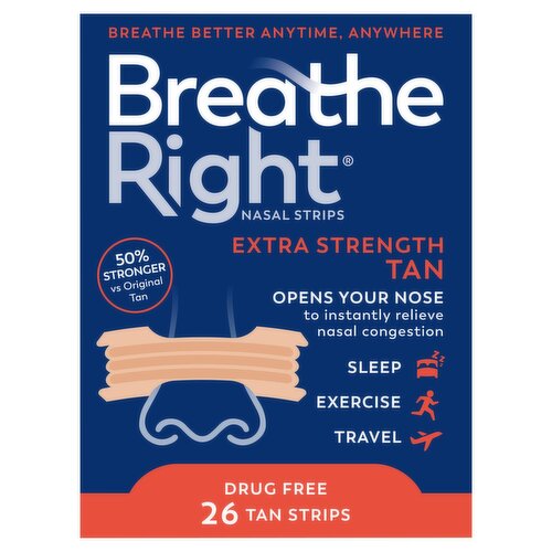 Breathe Right Extra Strength Tan Nasal Strips, 26 count