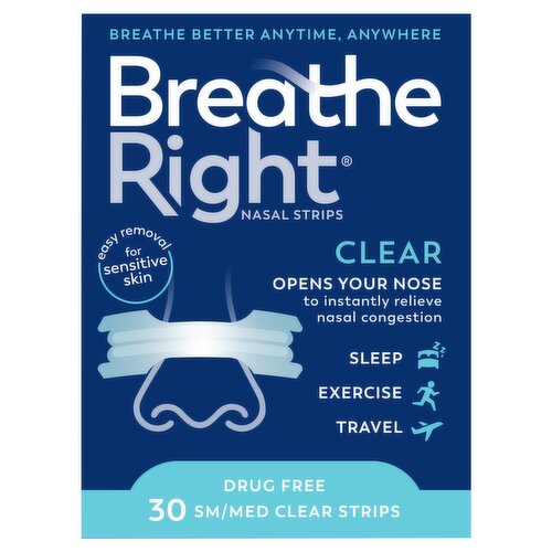 Breathe Right Clear Nasal Strips, SM/Med, 30 count