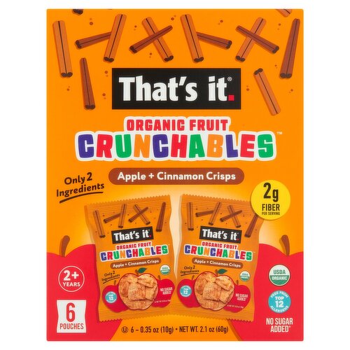 That's It Crunchables Organic Fruit Apple + Cinnamon Crisps Snack, 2+ Years, 0.35 oz, 6 count