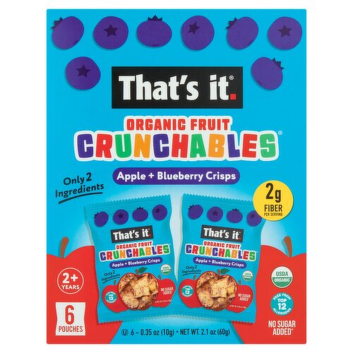 That's It Crunchables Organic Fruit Apple + Blueberry Crisps Snack, 2+ Years, 0.35 oz, 6 Count