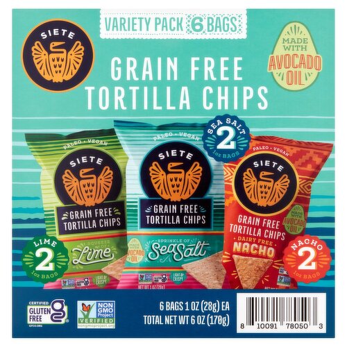 Siete Grain Free Tortilla Chips Variety Pack, 1 oz, 6 count