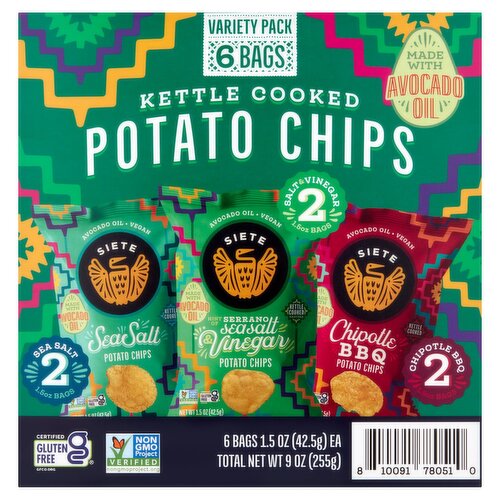 Siete Kettle Cooked Potato Chips Variety Pack, 1.5 oz, 6 count