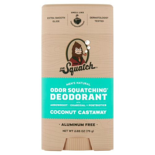 Dr. Squatch Coconut Castaway Men's Natural Odor Squatching Deodorant, 2.65 oz