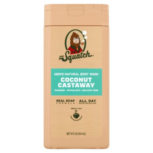 Dr. Squatch Coconut Castaway Men's Natural Body Wash, 14 fl oz