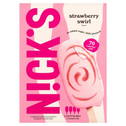 Nick's Swedish-Style Strawbär Swirl Flavor Frozen Dessert, 2.8 fl oz, 4 count