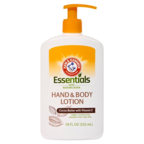 Arm & Hammer Essentials Cocoa Butter with Vitamin E Hand & Body Lotion, 18 fl oz