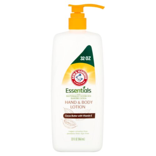 Arm & Hammer Essentials Cocoa Butter with Vitamin E Hand & Body Lotion, 32 fl oz