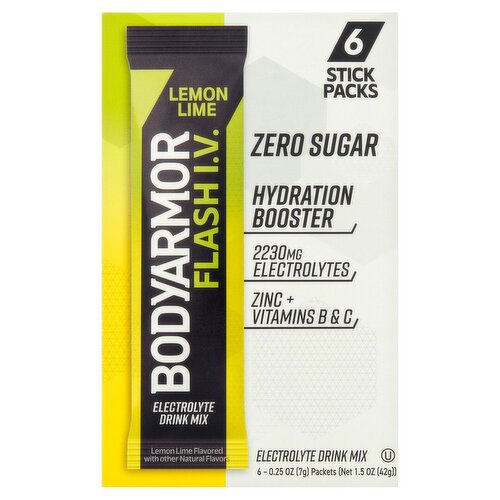 BodyArmor Lemon Lime Flash I.V. Electrolyte Drink Mix, 0.25 oz, 6 count