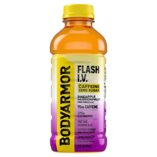 BodyArmor Flash I.V. Caffeine Zero Sugar Pineapple Passionfruit Electrolyte Beverage, 20 fl oz