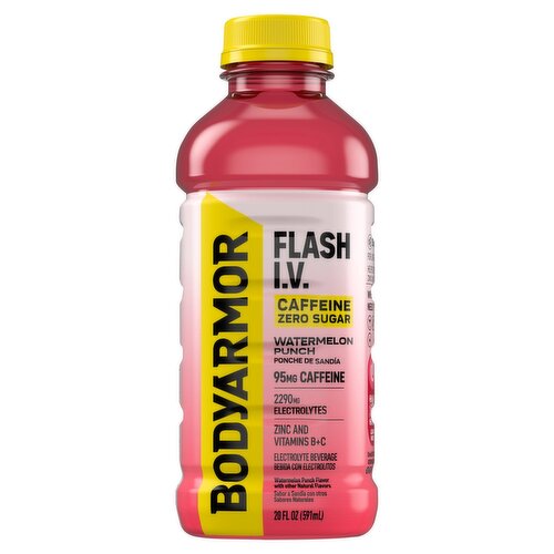 BodyArmor Flash I.V. Caffeine Zero Sugar Watermelon Punch Flavor Electrolyte Beverage, 20 fl oz