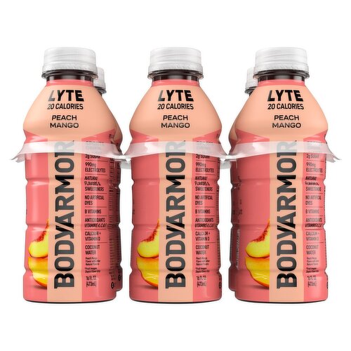 BodyArmor Lyte Peach Mango Flavor Sports Drink, 16 fl oz, 6 count